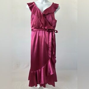NWT! Fuchsia Pink Satin Wrap Dress By Little Mistress, Spring Wedding! Sz. 6